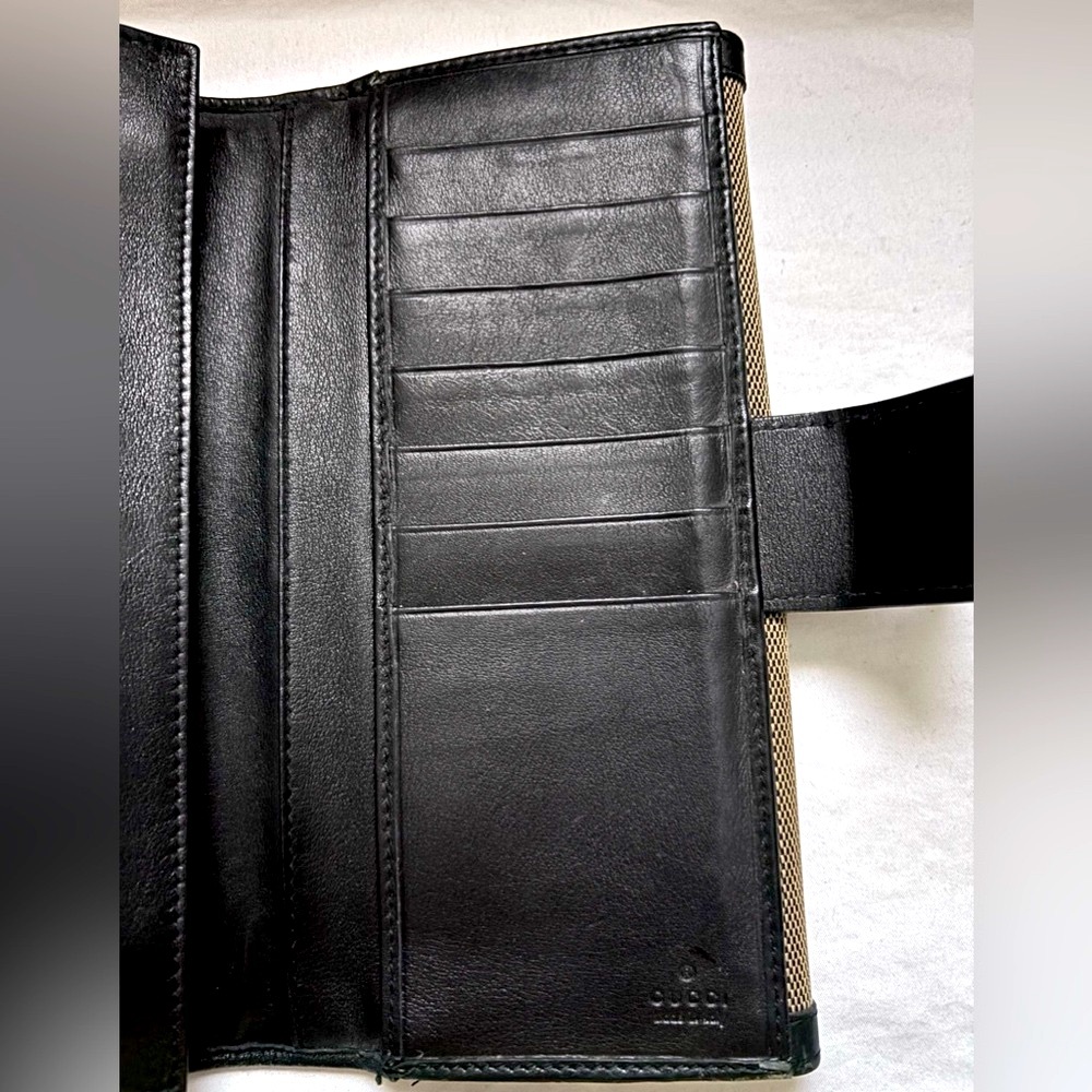 Gucci Vintage Tan Canvas with Black Leather Long Wallet - Picture 6 of 9